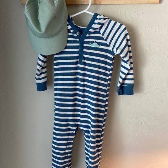 Carters Romper Dino Jumpsuit - Blue Stripes - Picture 1 of 2